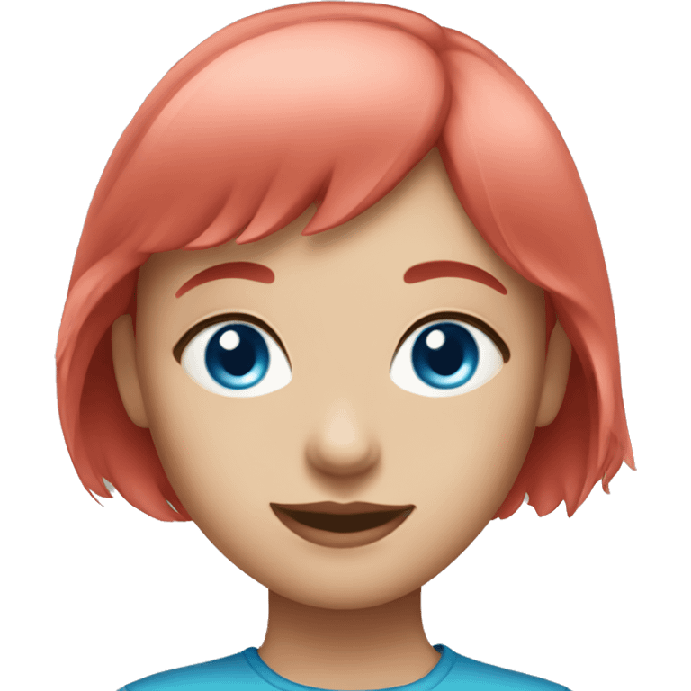 Girl with blue eyes and short red hair and pink bangs emoji