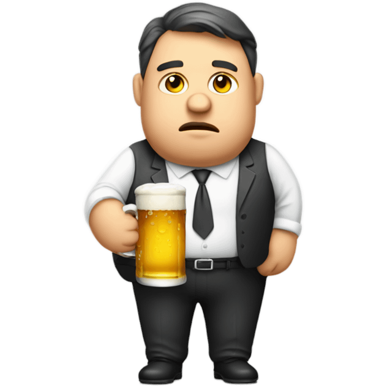 Sad fat accountant holding a beer emoji