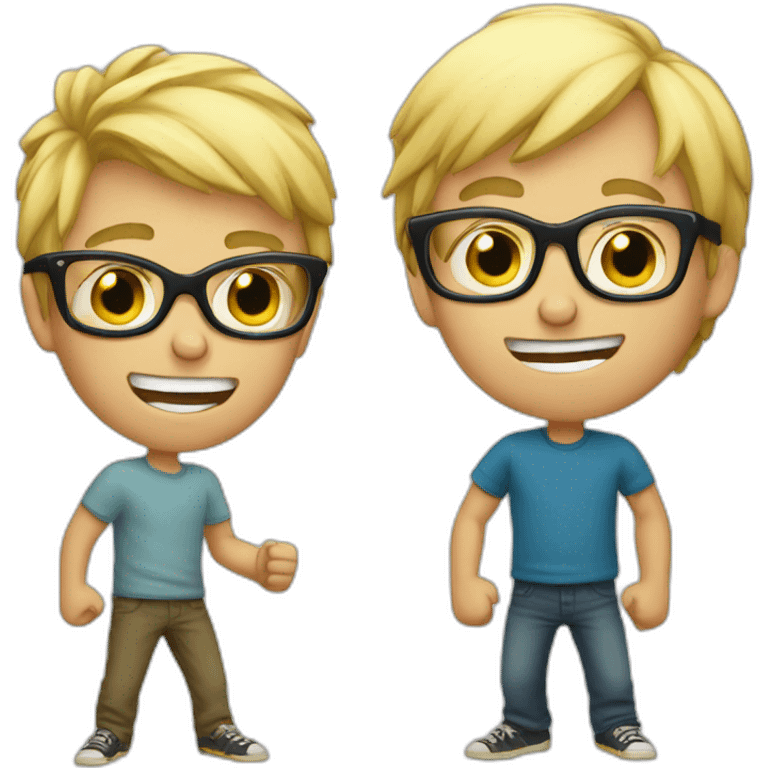 Boy with glasses fighting a skinny blond boy emoji