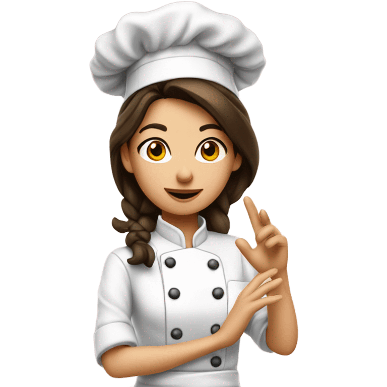 Brunette chef giving a kiss in air emoji