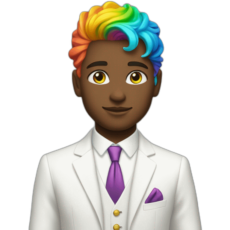 Posh-boy-with-white-suit-and-green-eyes-and-rainbow-unicorn-hair emoji