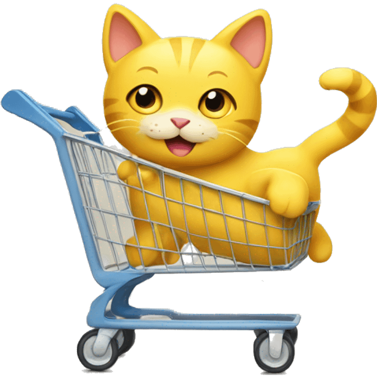 Yellow cat bring yellow cart with happy vibes emoji