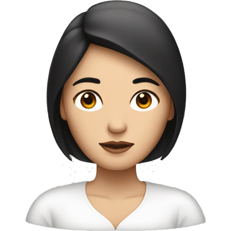 Macbook with woman behind with thin brows and brown black hair asian emoji