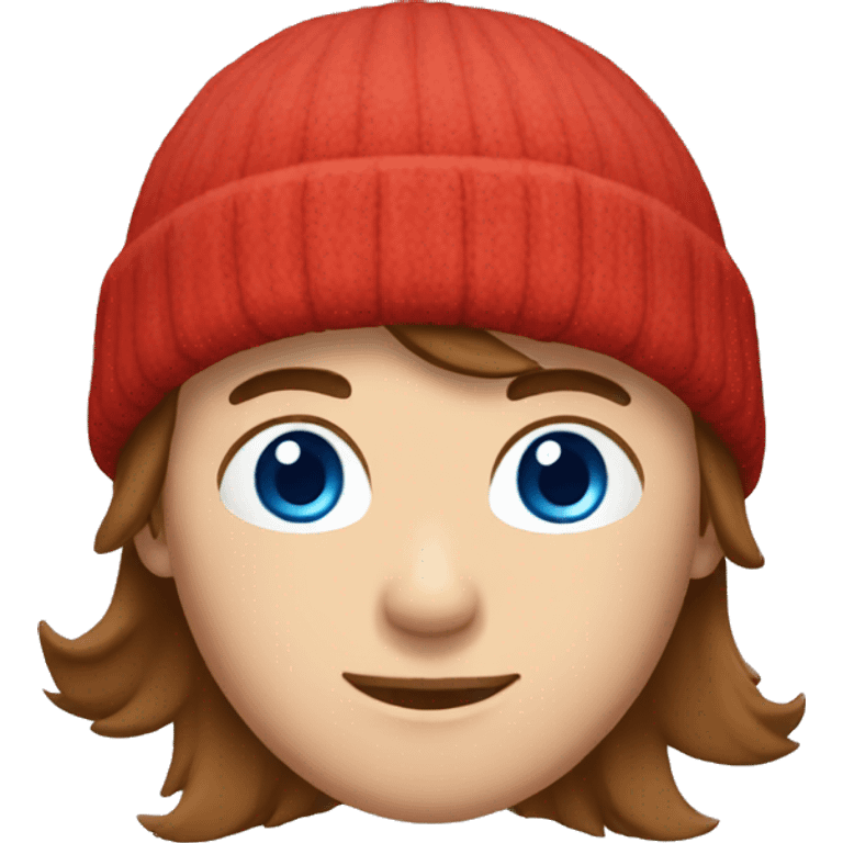 male brown hair, blue eyes, wearing red beanie  emoji