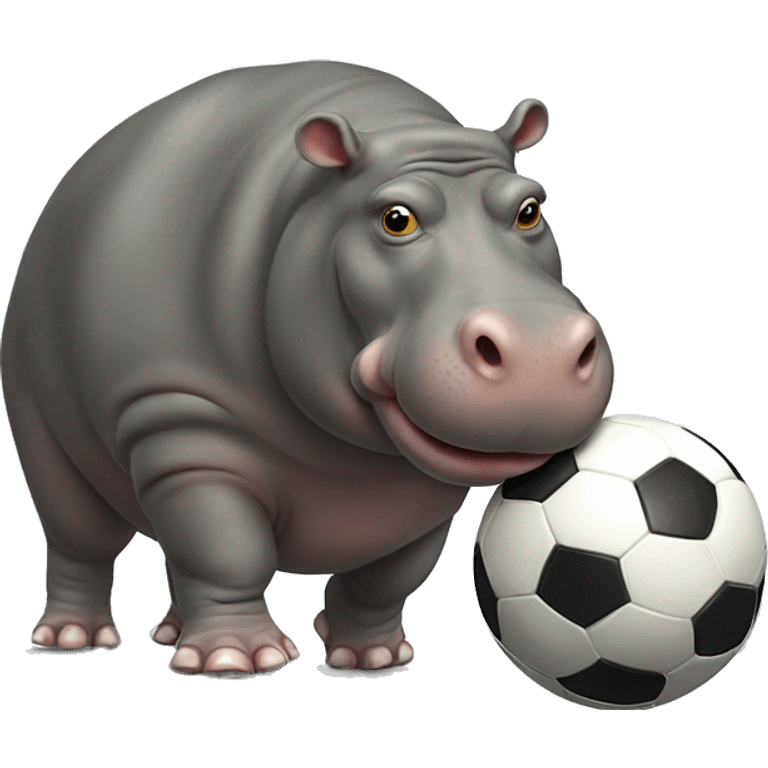 fat hippo as soccer player kick ball left leg emoji