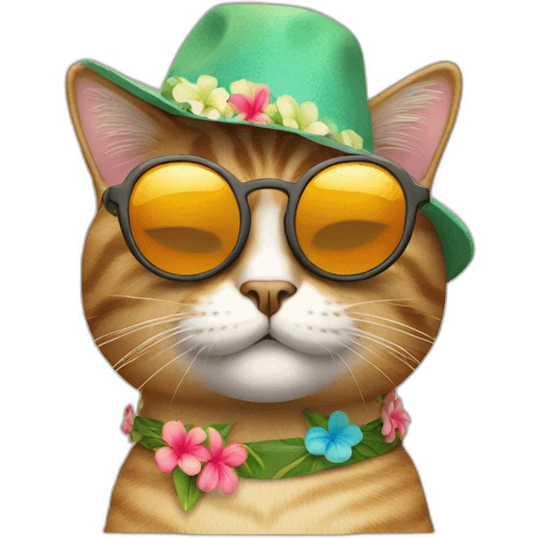 cat wearing sun glasses and hawaii hat emoji