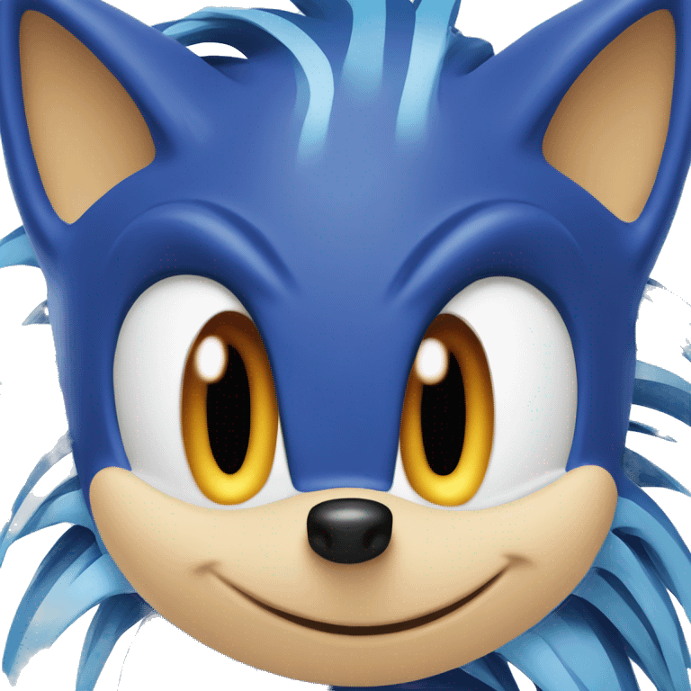 Sonic the hedgehog face, he is smiling and he hás blue fur emoji