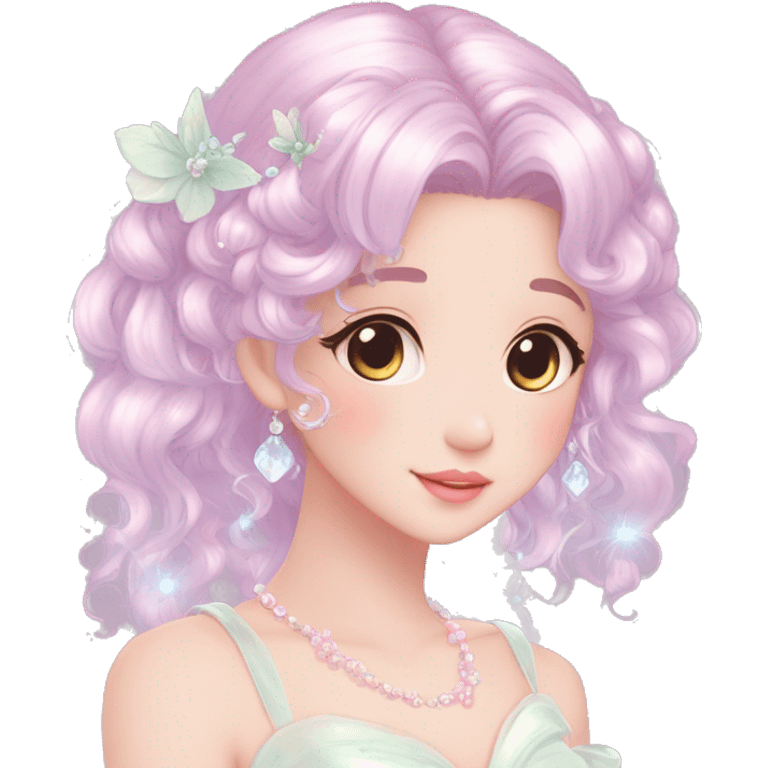 Dreamy pretty elegant kawaii shiny blushing shy anime pastel lady kawaii beautiful hair naturecore fairycore cottagecore jewels trending aesthetic emoji