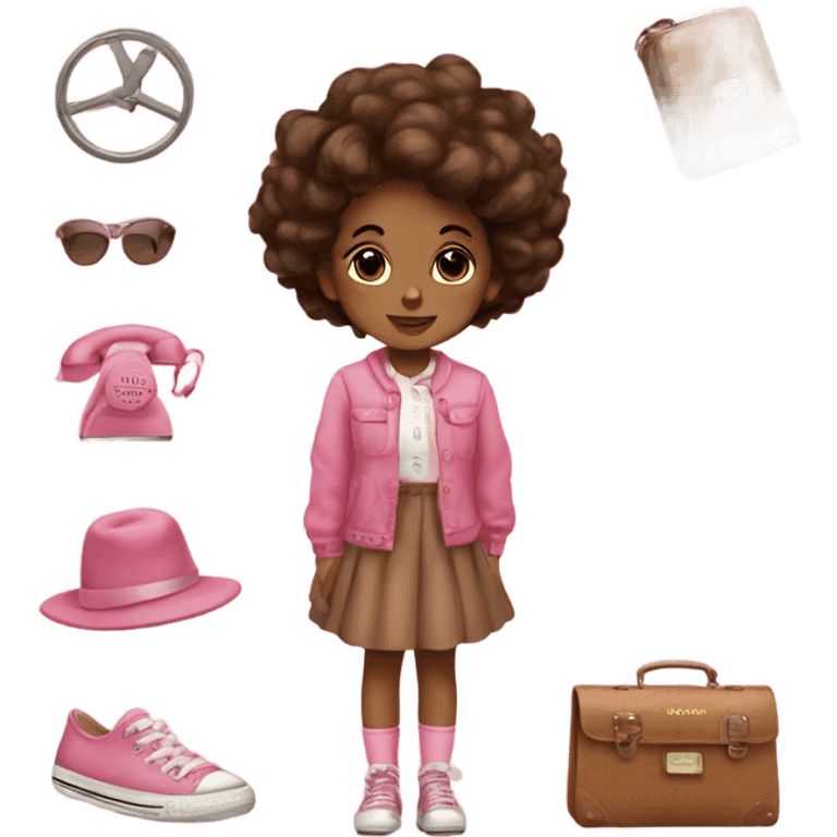 cute brown girl with pink vintage clothes and cute vintage items emoji