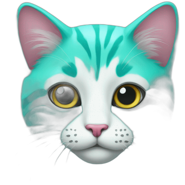 Turquoise cat with heart emoji