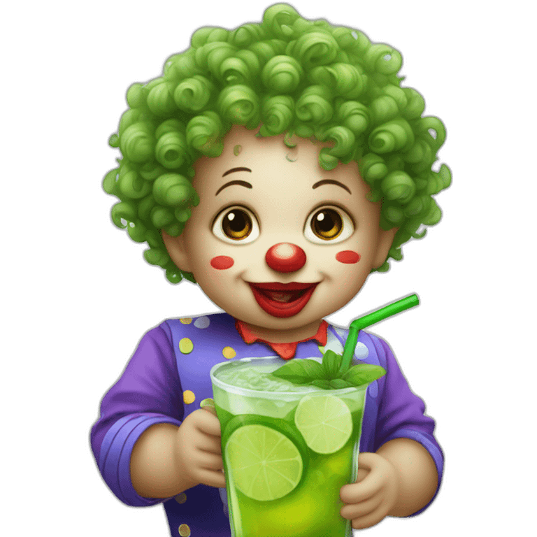 baby clown with curly hair drinking mojito emoji