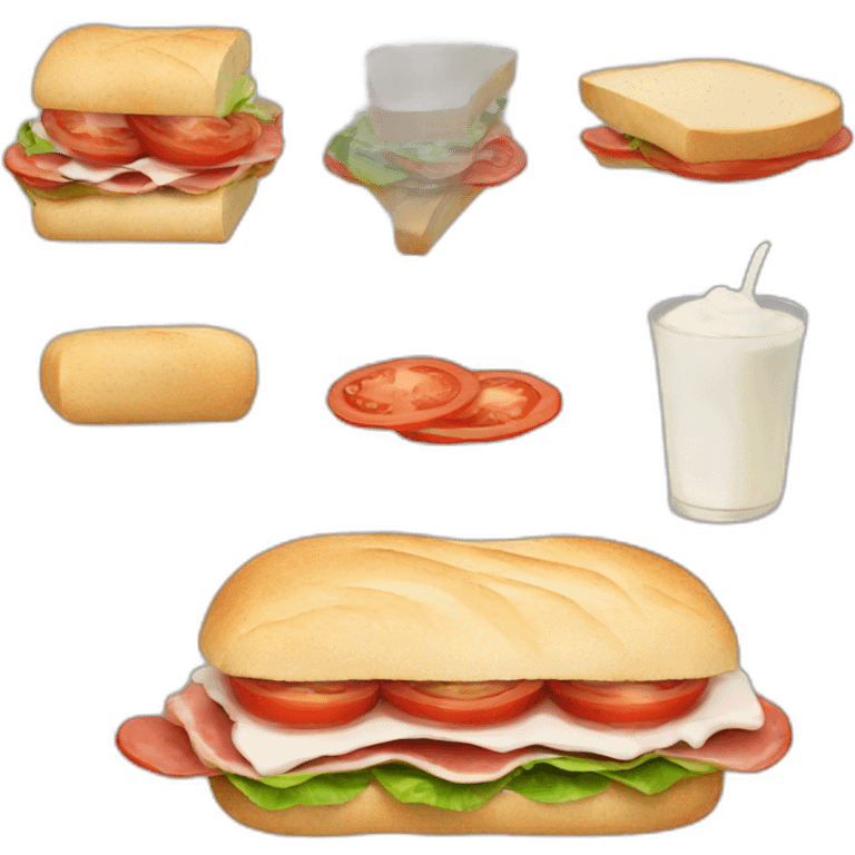 Sandwich kebab with bread, meat, tomato, white sauce emoji