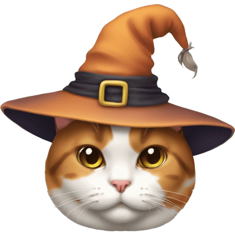 Fat calico cat with witch hat emoji