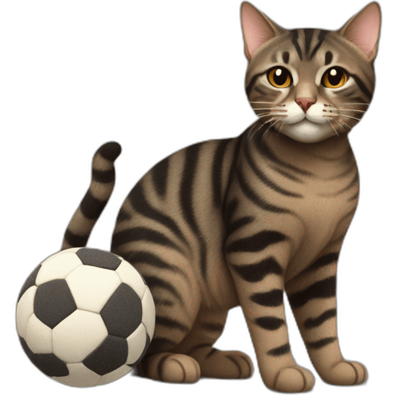 european cat with dark pinstripe tabby color and dark brown wool play with ball emoji