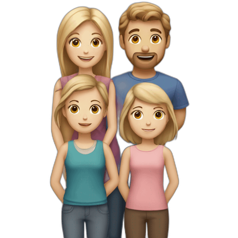 White family of 4, 1 mom with brown hair, 1 boy with Brown hair, 2 girls with long blond hair emoji