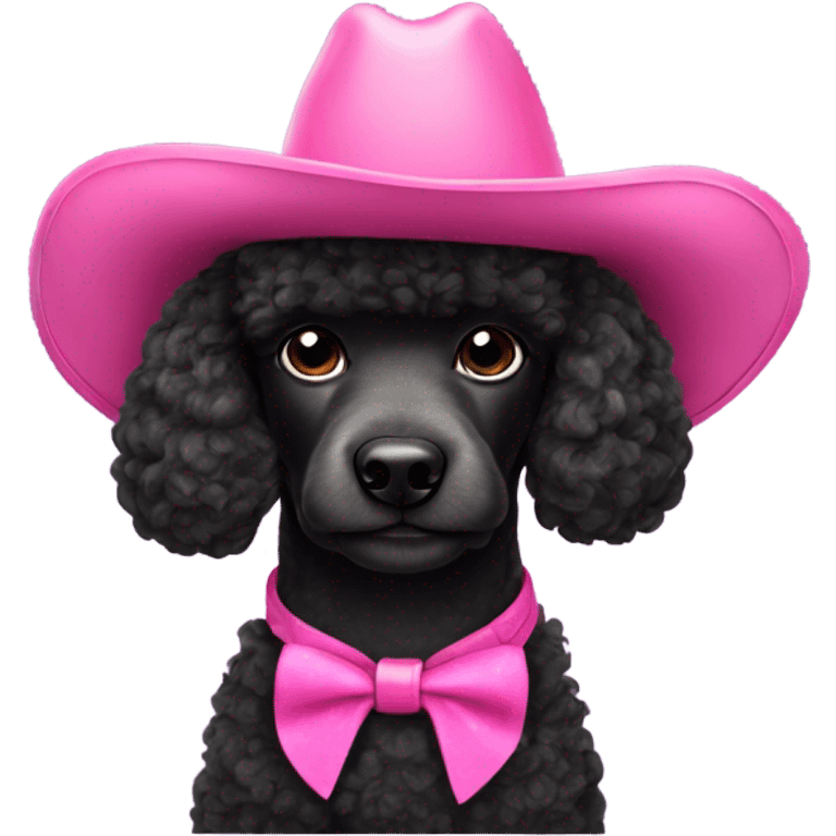 Black poodle wearing pink cowboy hat emoji