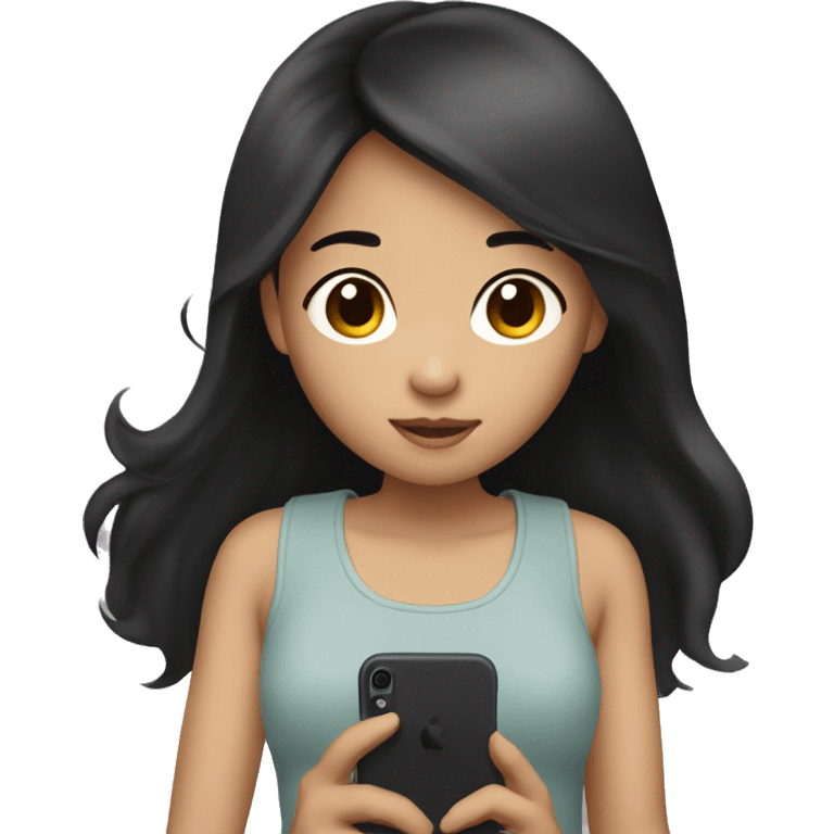 An asian girl with middle dark skin, with black hair and iPhone in her hand emoji