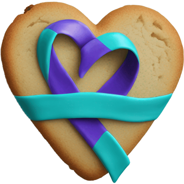 Purple teal Suicide awareness ribbon on heart cookie emoji