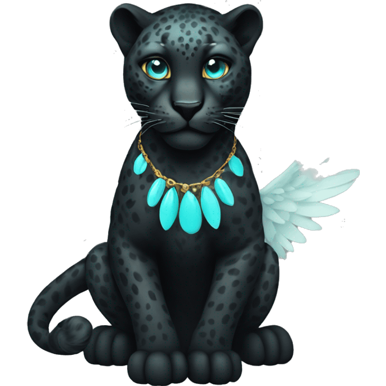 winged black leopard with turquoise eyes flying emoji