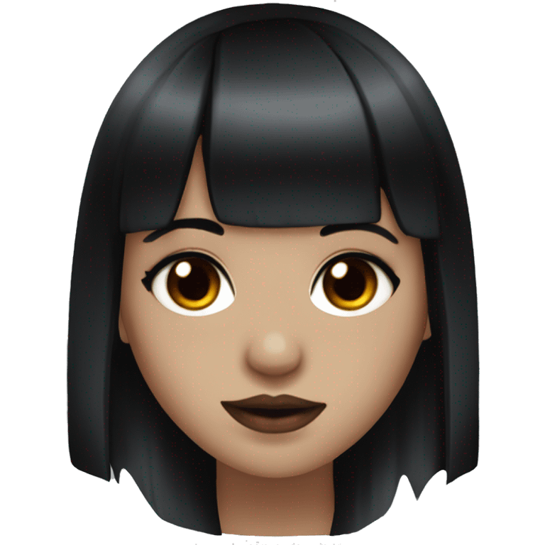 goth girl with black and red hair, black winged eyeliner, brown eyes, straight bangs emoji