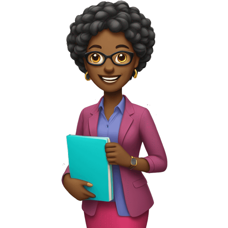 Smiling black woman middle-aged Bahian teacher with colorful clothes and accessories. emoji