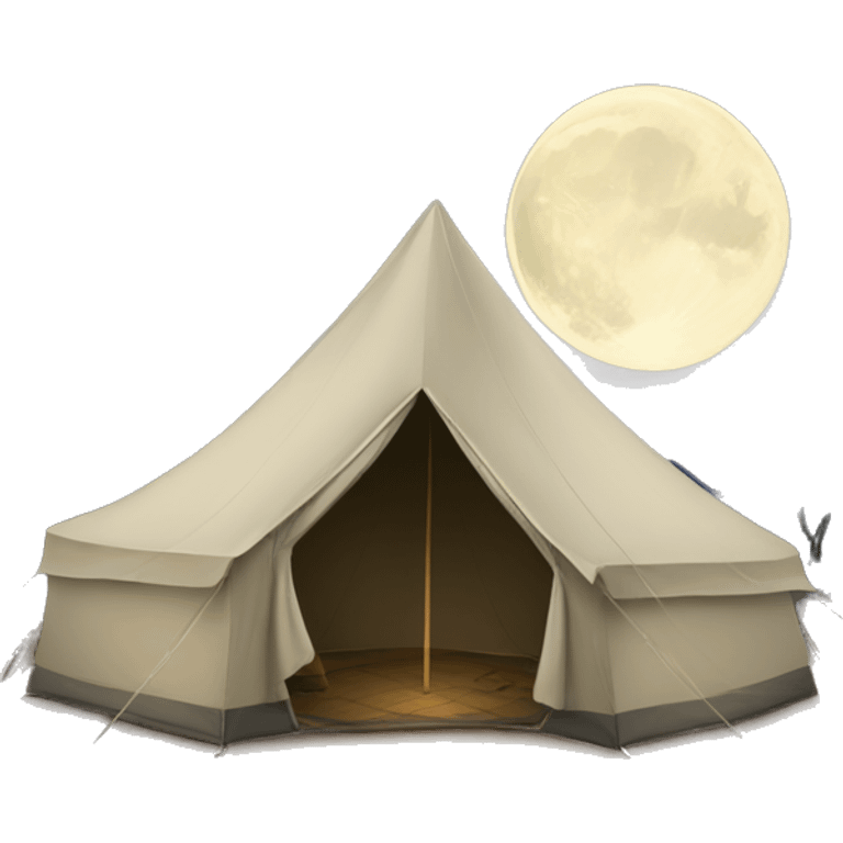 Tent under a full moon with stars emoji