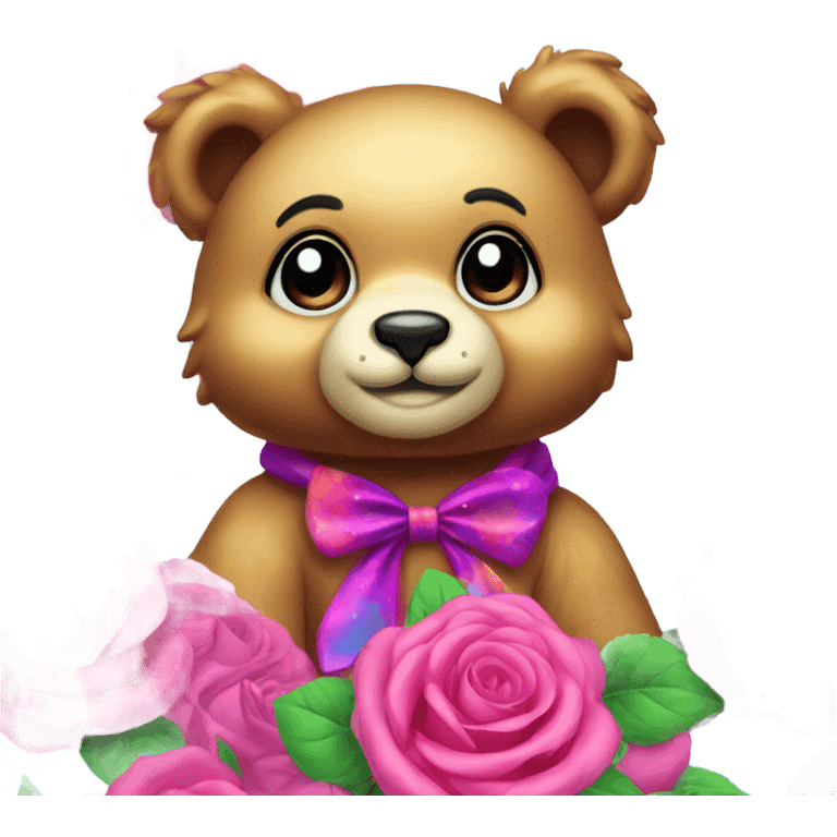 Lisa frank bear with roses emoji