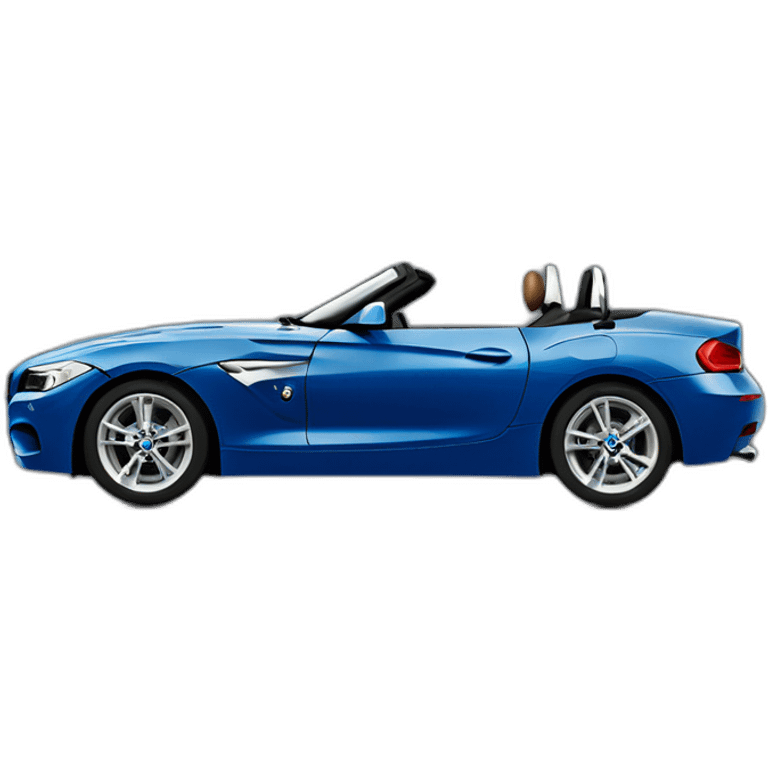 Coche BMW z4 azul oscuro visto de perfil con una mujer y un hombre dentro emoji