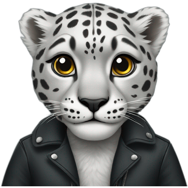 Snow leopard wearing a black jacket emoji