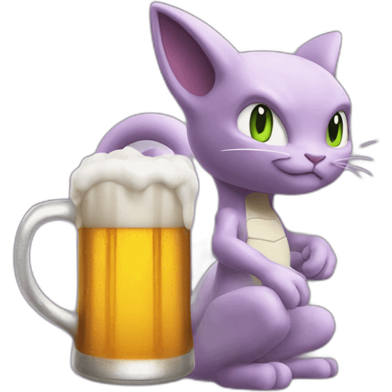 Mewtwo driking beer emoji