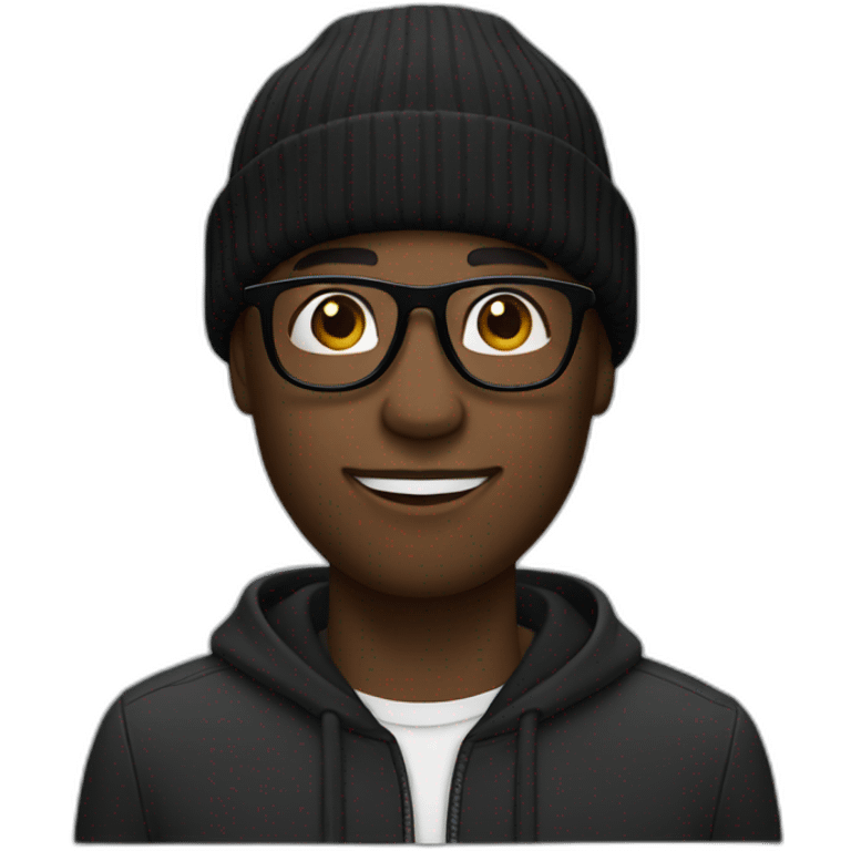 Black man with black beanie and black glasses emoji