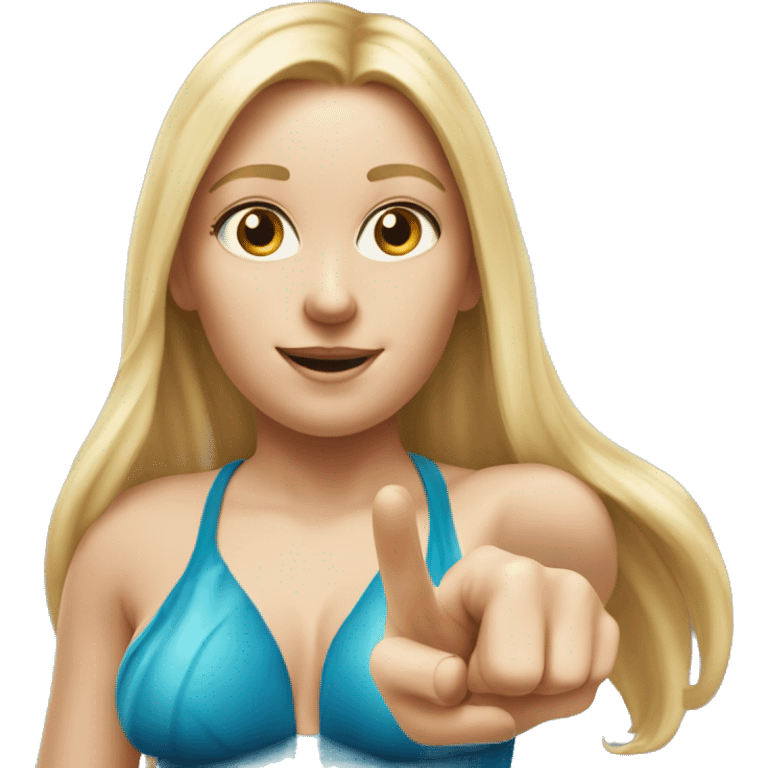 Blonde women with LONG HAIR, in Swim suit, POINTING YOU FORWARD with her HAND with INDEX FINGER, Hyper Realistic emoji