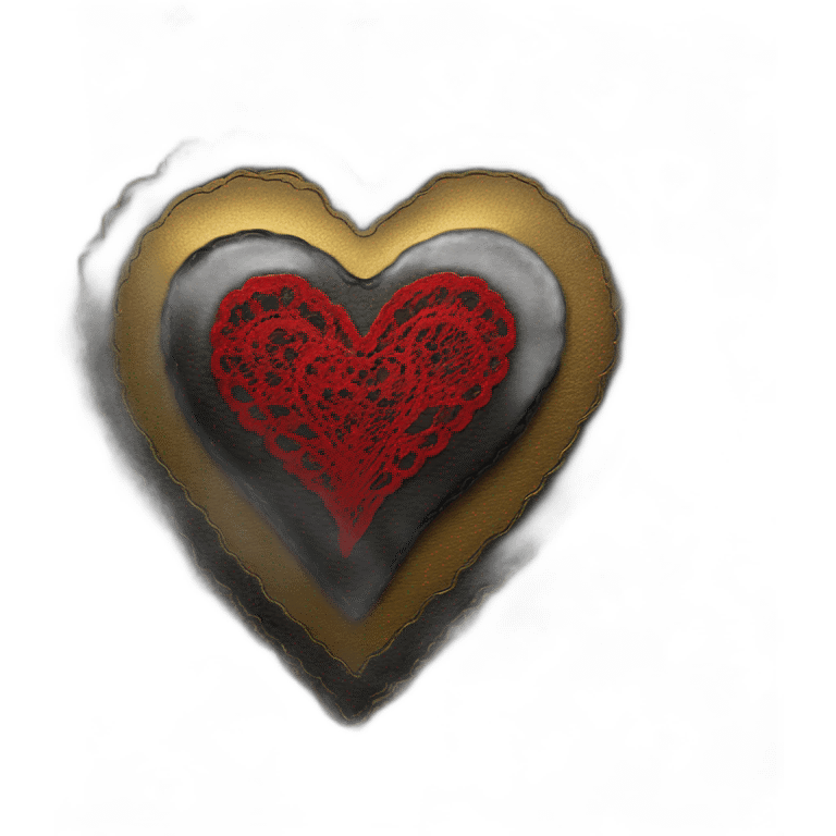 black leather heart with red lace overlay and gold border emoji