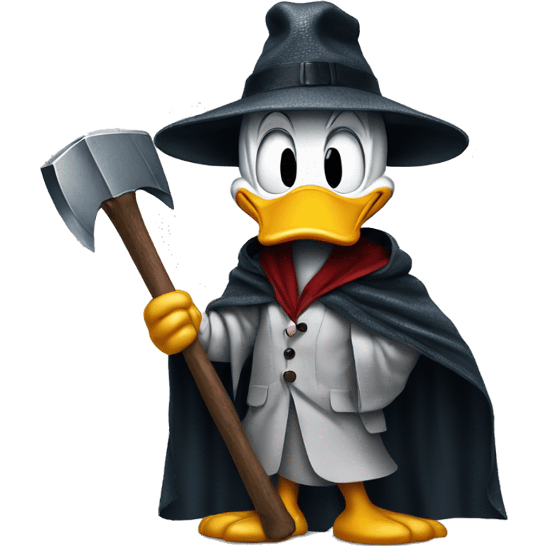 Donald Duck dressed as Patrick Bateman holding axe wearing poncho emoji