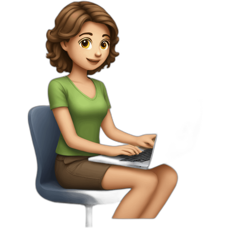 pretty programmer girl with brown hair working with MacBook emoji