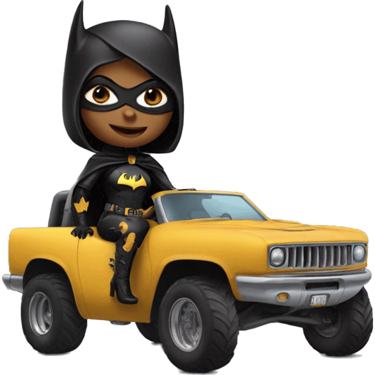 Batgirl in leather, Land yacht monster truck  emoji