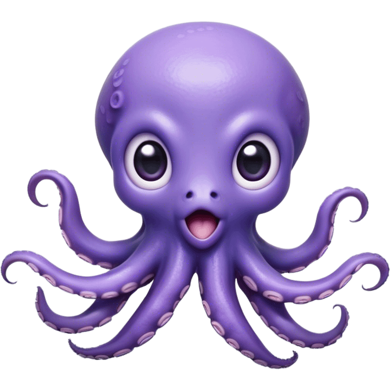 Cinematic Comical Baby Octopus Portrait Emoji, Tentacles slightly flared in a playful, exaggerated gesture, featuring a light blue-purple, rounded body with dramatically wide, hilariously expressive eyes full of surprise and innocent mischief, Simplified yet hilariously endearing features, highly detailed, glowing with a soft oceanic radiance, high shine, dramatic yet lovable, stylized with a dash of whimsical underwater mischief, soft glowing outline, capturing the essence of a delightfully silly little octopus that looks like it just made a clumsy, adorable mistake! emoji