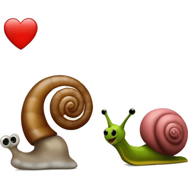 snail next to a worm with a heart emoji