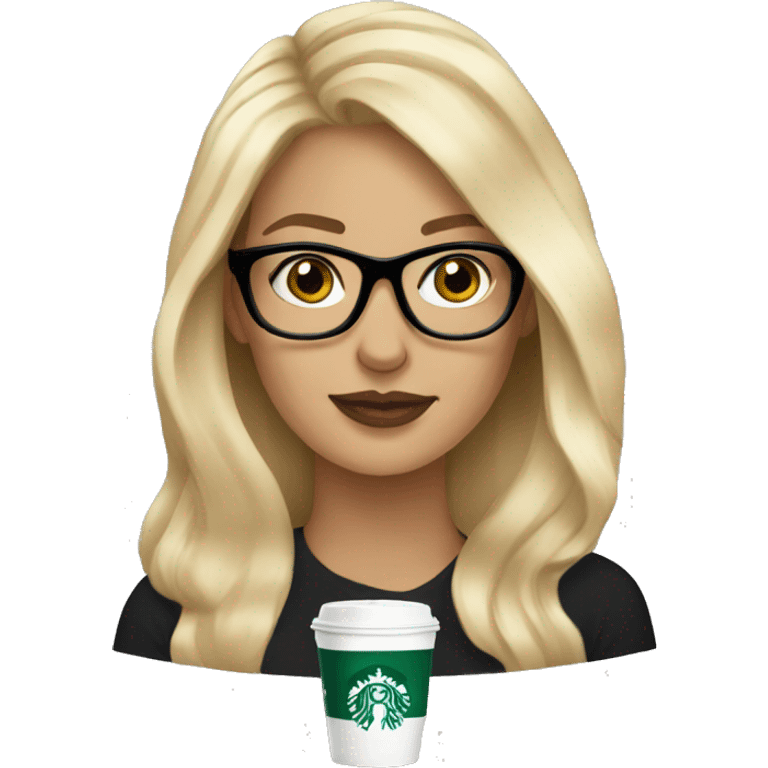 Blonde hair woman with black glasses drinking Starbucks  emoji