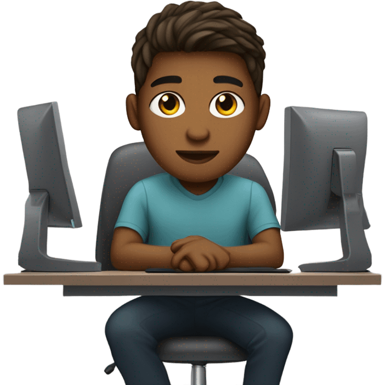 Web developer sitting in front of a computer a 20 year old with straight hair and a medium brown skin tone coding  emoji