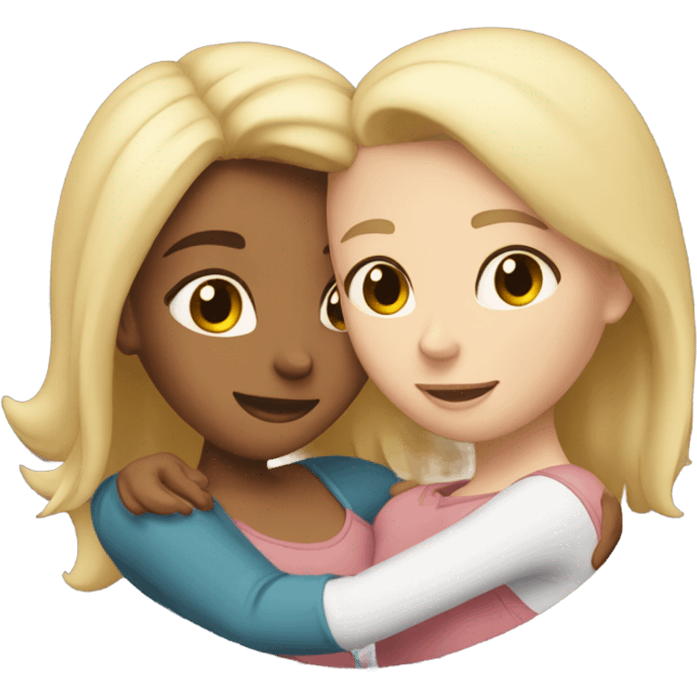 A blonde sister and a brunette sister hugging emoji