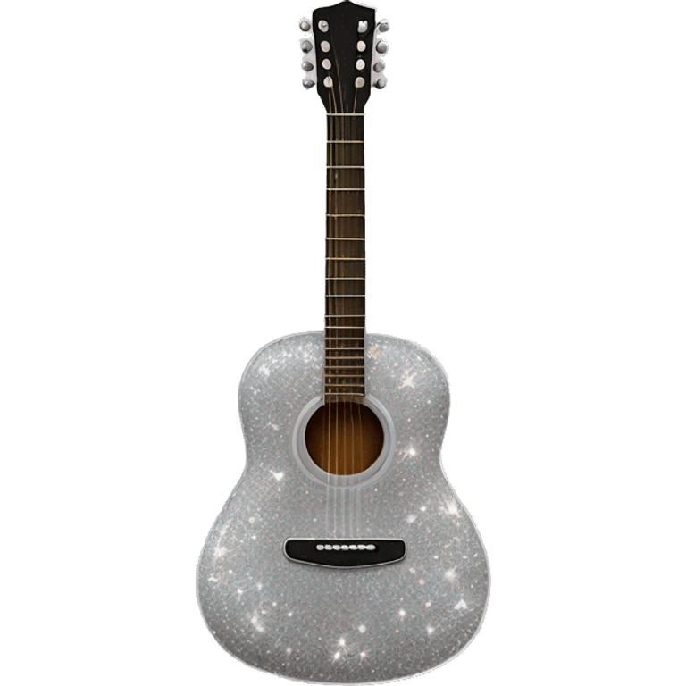 Realistic silver acoustic guitar with sparkly shiny glitter and diamonds on it. emoji