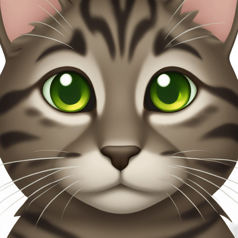 Dark brown tabby cat with green eyes emoji