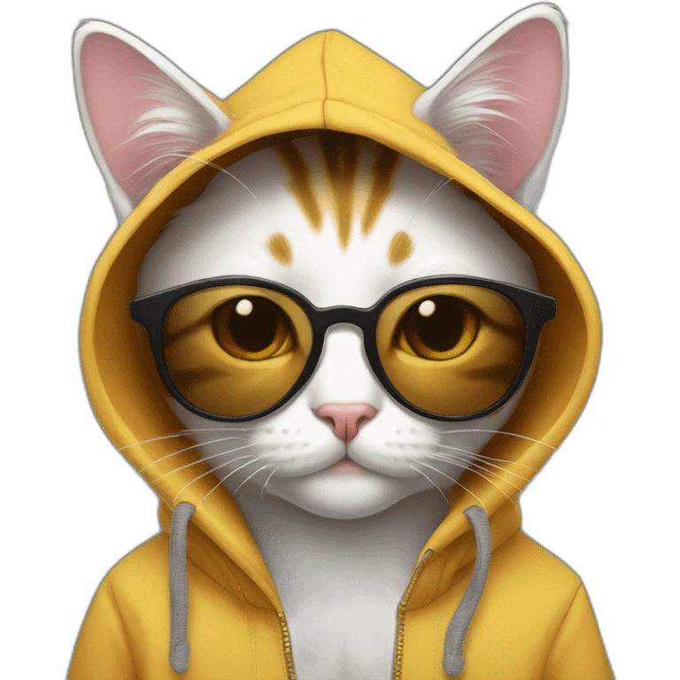 tricolor cat with hoodie and round sunglasses emoji