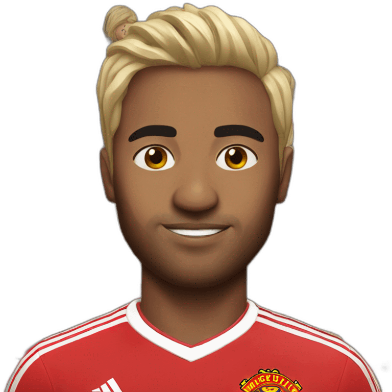 Indian south african with nice hair in Manchester united shirt emoji