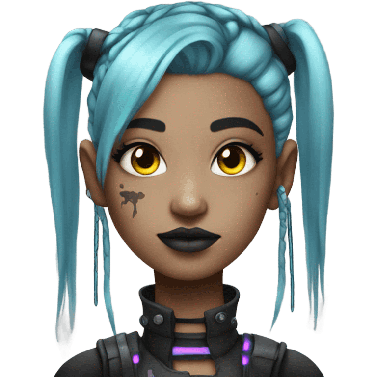 cyborg goth girl, neon hair, twintails emoji