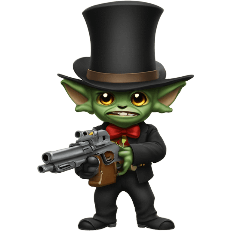 Make a little gremlin ￼with a top hat and a gun emoji