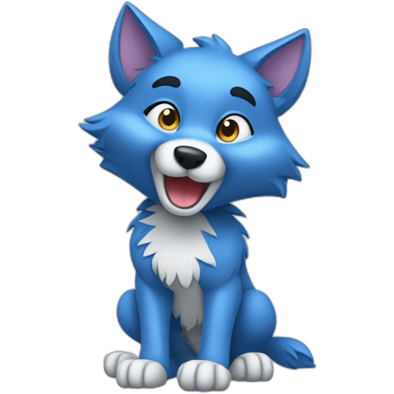 Cute blue cartoonish wolf waving it's paw emoji