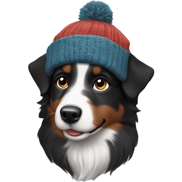 Small black australian shepherd dog wearing a knit cap emoji