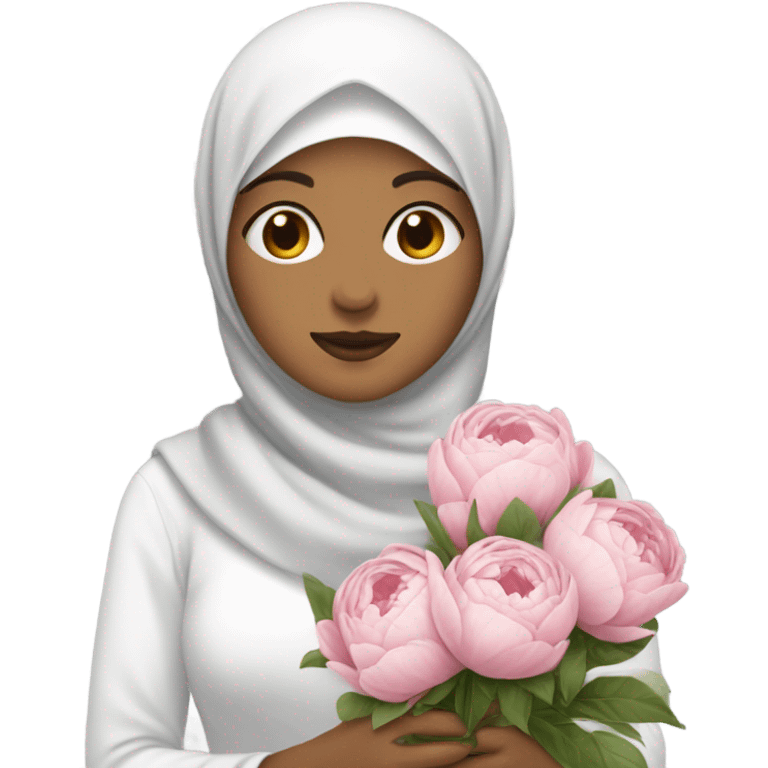 Woman white don’t face with hijab holding peonies emoji